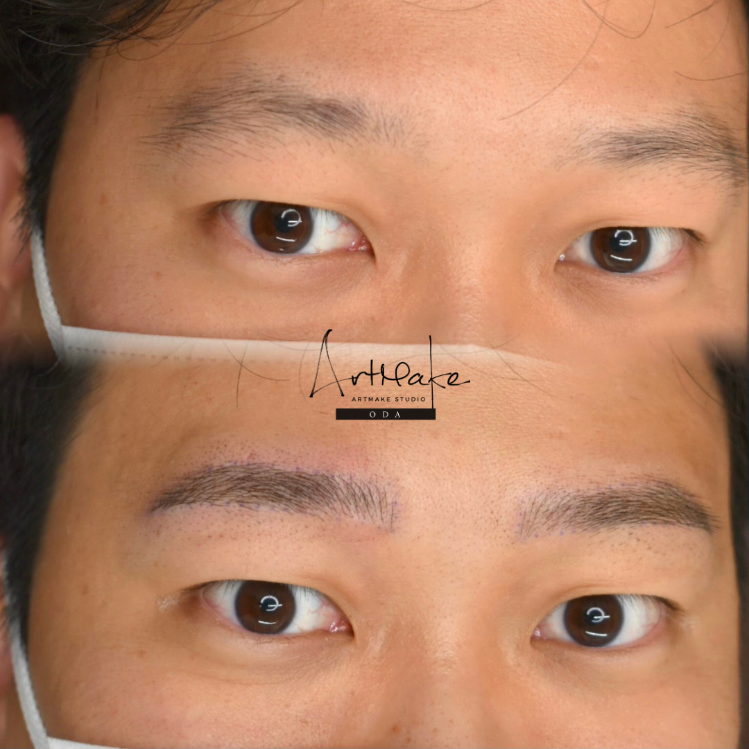 メンズ眉アートメイクの症例画像｜毛並み｜ストレートアーチ眉