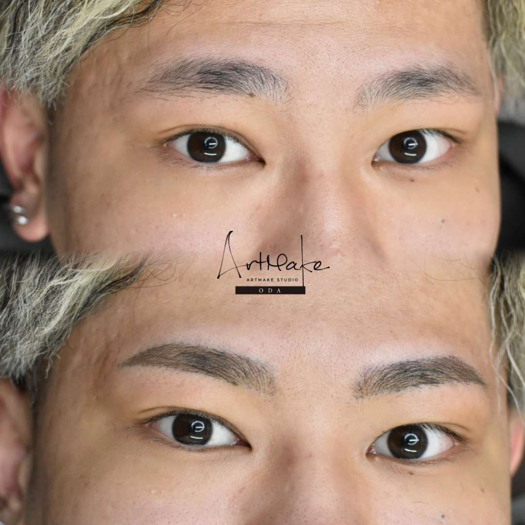 メンズ眉アートメイクの症例画像｜毛並み｜ストレート眉