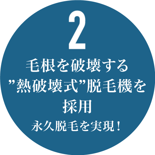 2.毛根を破壊する「熱破壊式」脱毛機を採用　永久脱毛を実現！